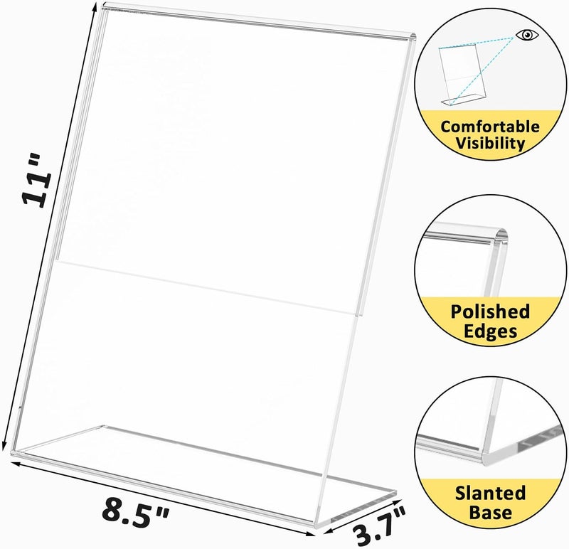 Argvey 4 Pack Acrylic Sign Holder 8.5x11, Clear Plastic Slanted Back Sign Holders, Desktop Papers Menus Frame Flyer Document Holder Display Stand for Coffee Shops, Hotels, Offices, Public Spaces - Image 5